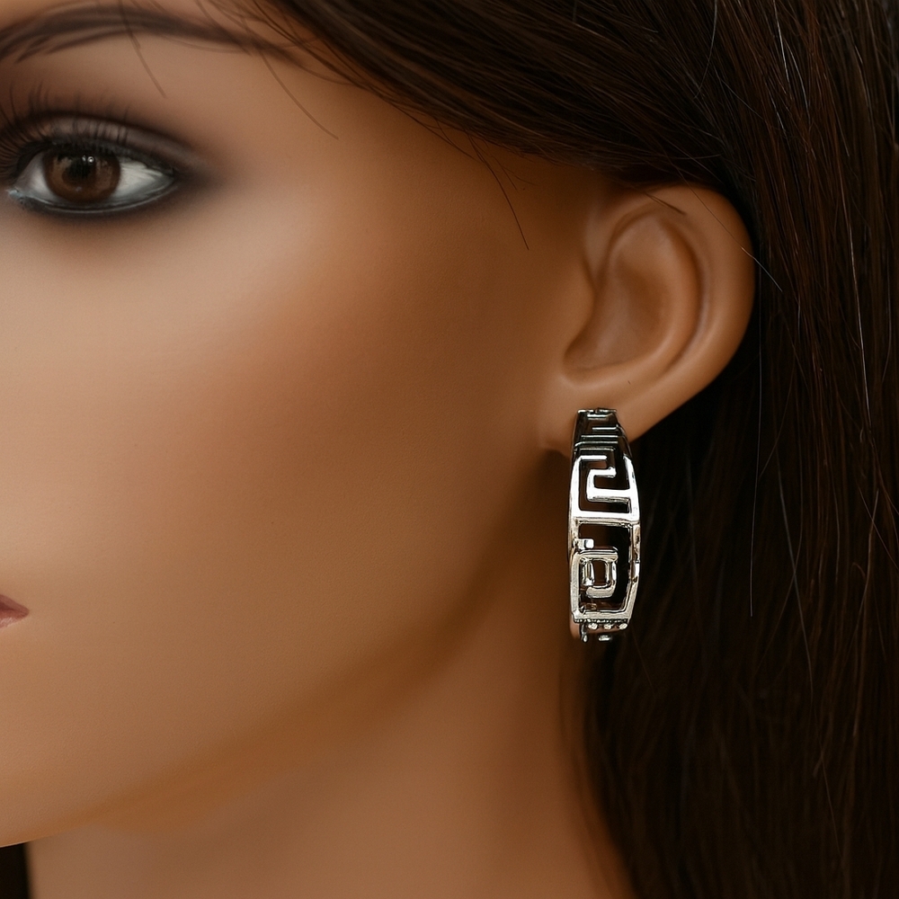 Women's Silver Filigree Half Hoop Design Drop Earrings Elegant Fashion Jewelry